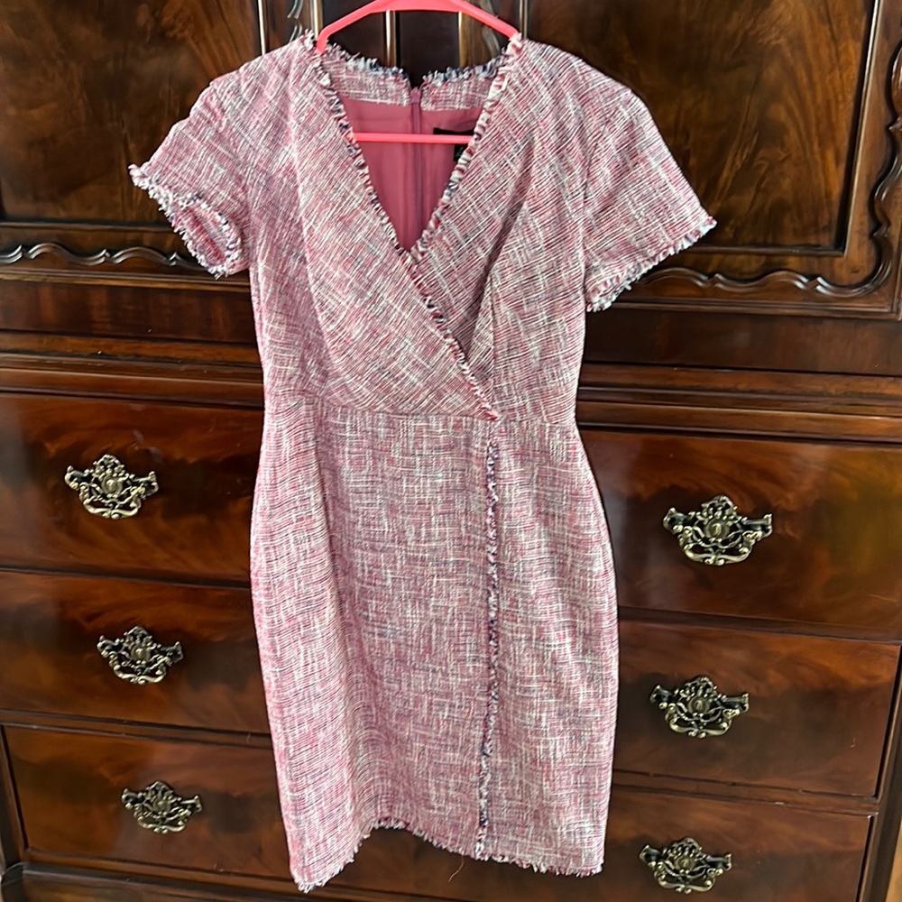 Red, white and blue tweed dress. Petite